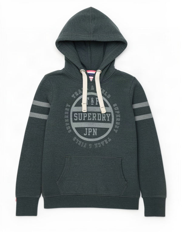 Superdry Γυναικείο Γραφικό Hoodie Jumper UK 12 Medium Grey Cotton