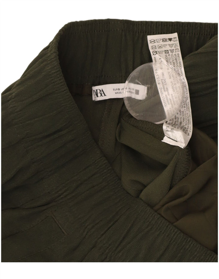 ZARA Womens Joggers Cropped Trousers Small W26 L25 Khaki Polyester