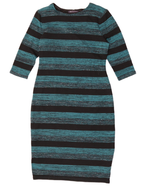 Marks & Spencer Womens 3/4 Sleeve Bodycon Dress UK 16 Large Blue Striped