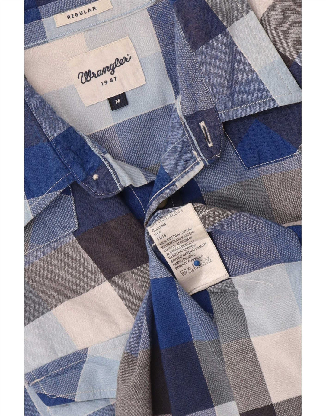 Ανδρικό κοντομάνικο πουκάμισο Wrangler με κανονική εφαρμογή, μεσαίο μπλε βαμβακερό