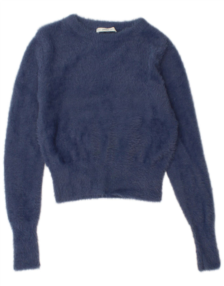 Γυναικείο πουλόβερ ZARA Crop Boat Neck Jumper UK 12 Medium Navy Blue