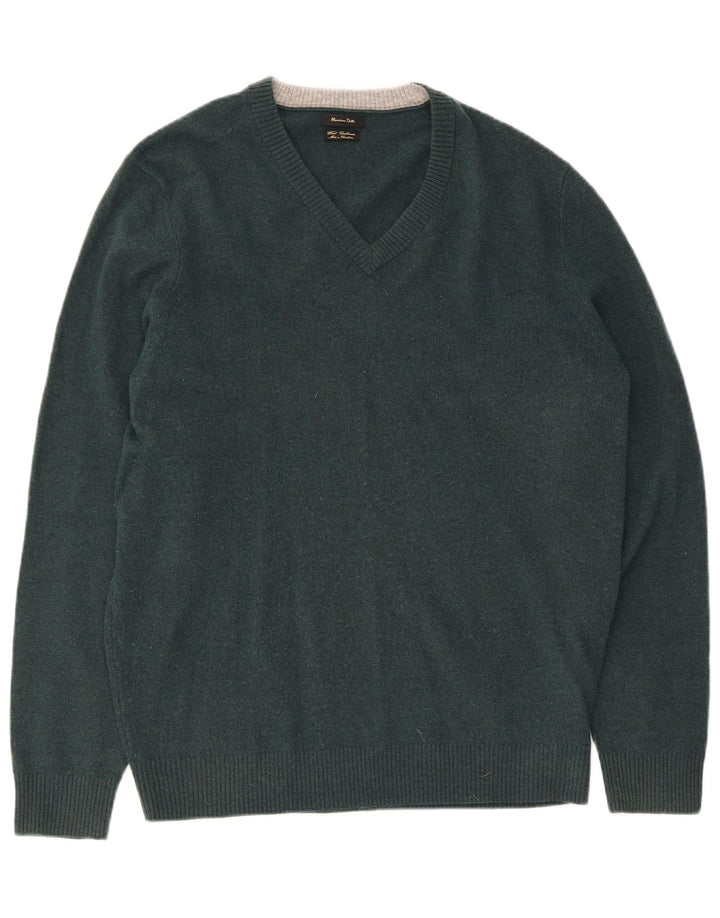 Ανδρικό πουλόβερ Massimo Dutti με λαιμόκοψη με λαιμόκοψη μεγάλου πράσινου μαλλί