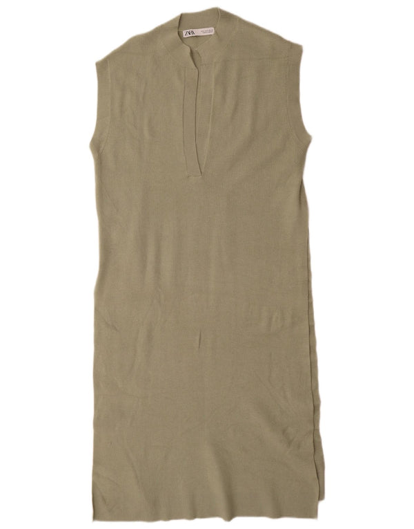 Zara Womens Sleeveless Jumper Dress UK 10 Small Green Viscose