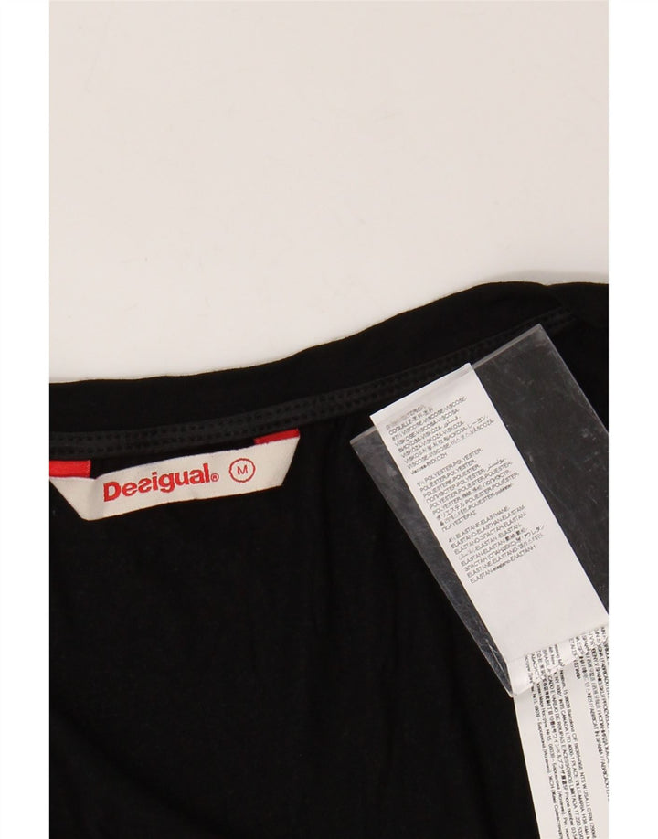 DESIGUAL Γυναικεία γραφική μπλούζα αμάνικη μπλούζα UK 12 Medium Black Floral