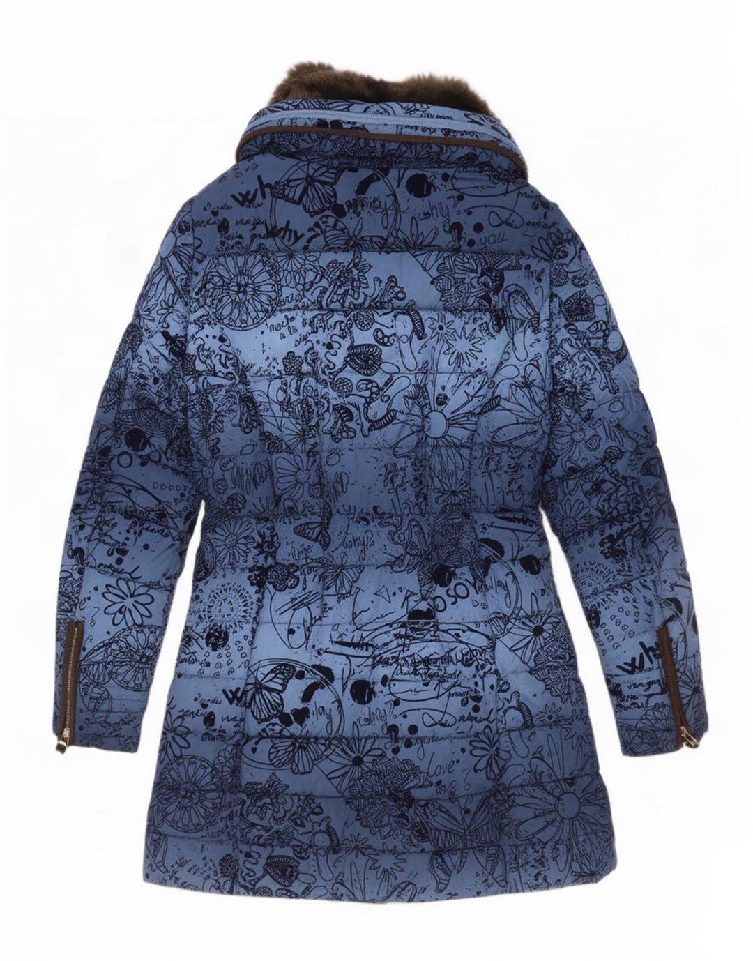 Desigual Γυναικείο παλτό με κουκούλα με επένδυση EU 40 Medium Blue Floral Polyester