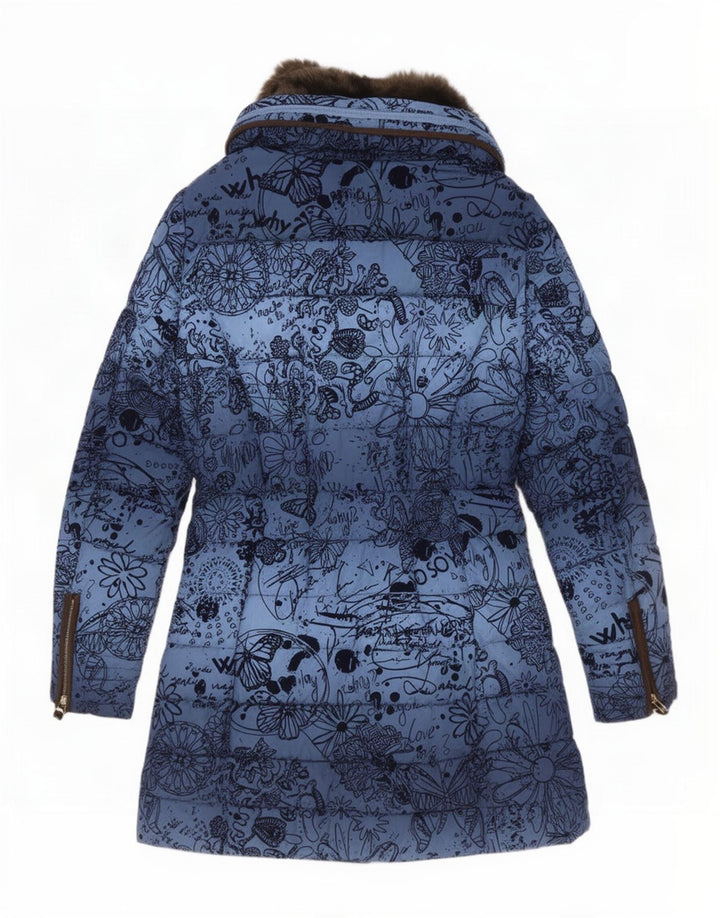Desigual Γυναικείο παλτό με κουκούλα με επένδυση EU 40 Medium Blue Floral Polyester