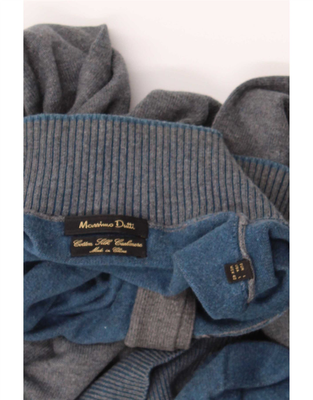 Massimo Dutti Ανδρικό πουλόβερ με λαιμό με κουμπιά, μεγάλο γκρι βαμβακερό