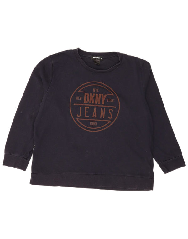 Γυναικείο γραφικό φούτερ Dkny Jumper UK 16 Large Navy Blue από βαμβάκι