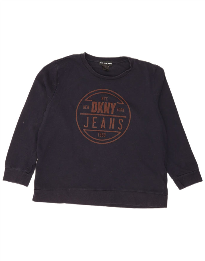 Γυναικείο γραφικό φούτερ Dkny Jumper UK 16 Large Navy Blue από βαμβάκι
