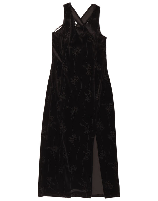 NEW LOOK Γυναικείο Αμάνικο Βελούδινο Maxi Φόρεμα UK 14 Medium Black Floral