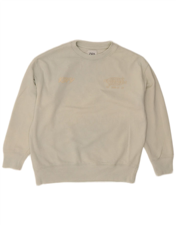 Zara Boys Graphic Φούτερ Jumper 9-10 Years Green Cotton