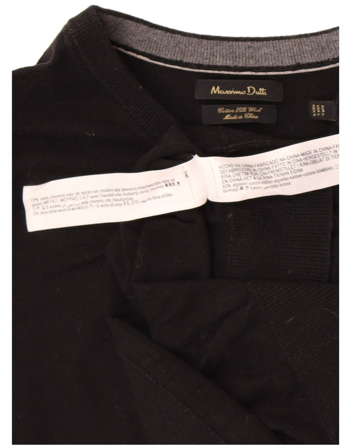 Massimo Dutti Ανδρικό πουλόβερ με λαιμόκοψη, μεγάλο μαύρο βαμβακερό