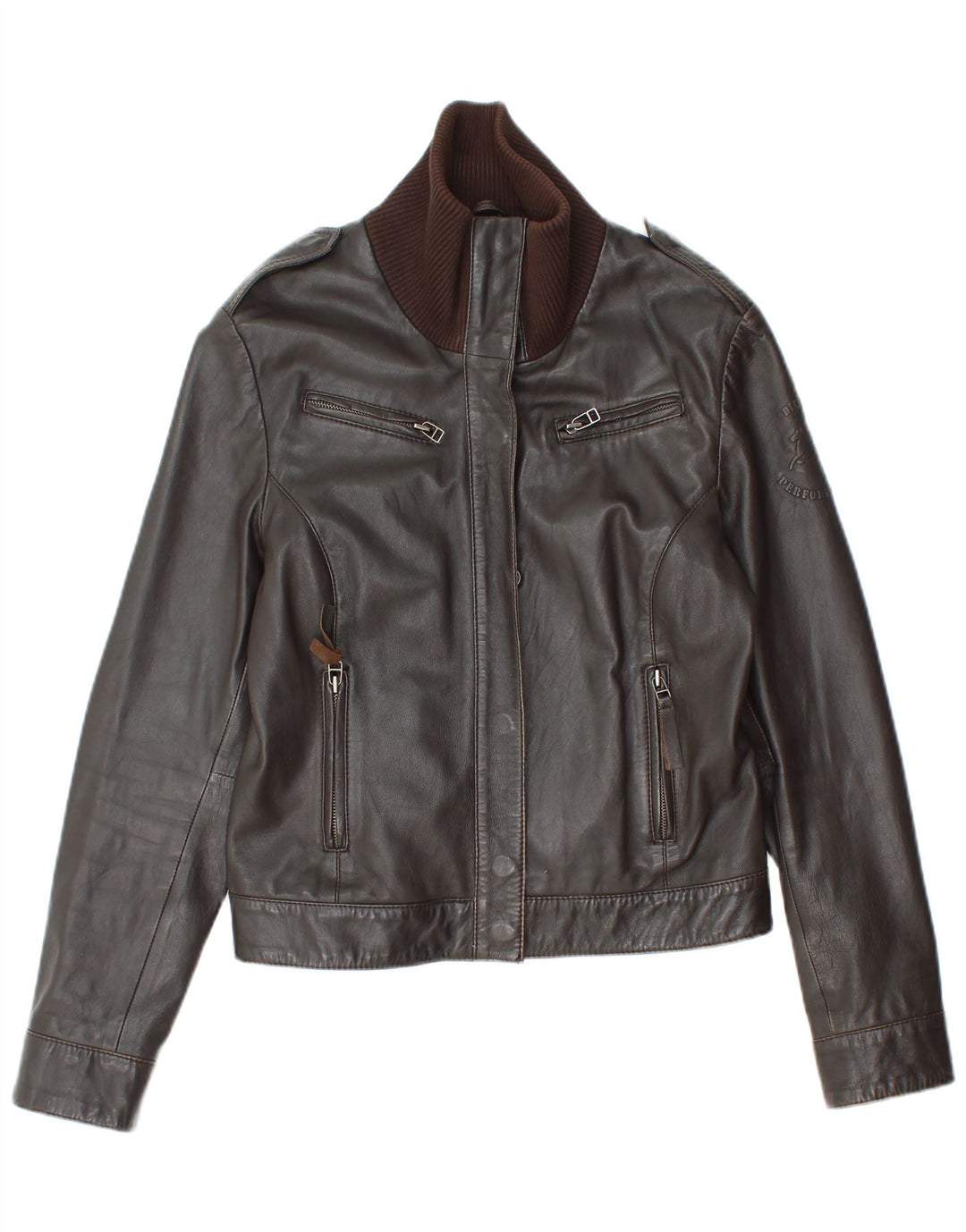 Vintage Γυναικείο Δερμάτινο Μπουφάν UK 12 Δερμάτινο Μεσαίο Καφέ