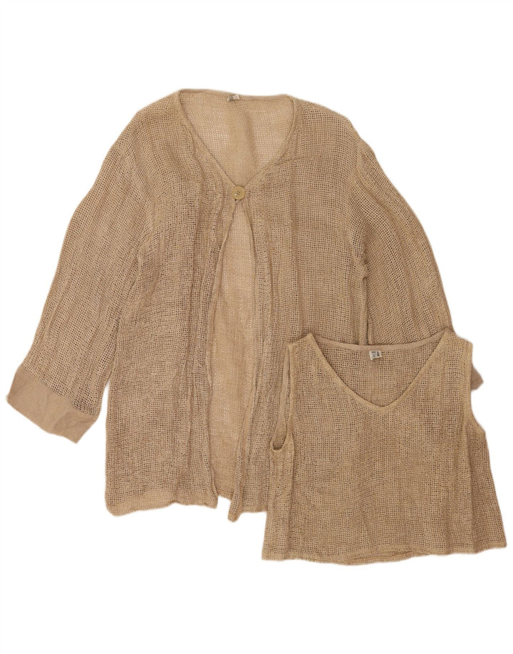 Vintage Γυναικεία See Through 1 Button Set 2 Piece UK 12 Medium Beige