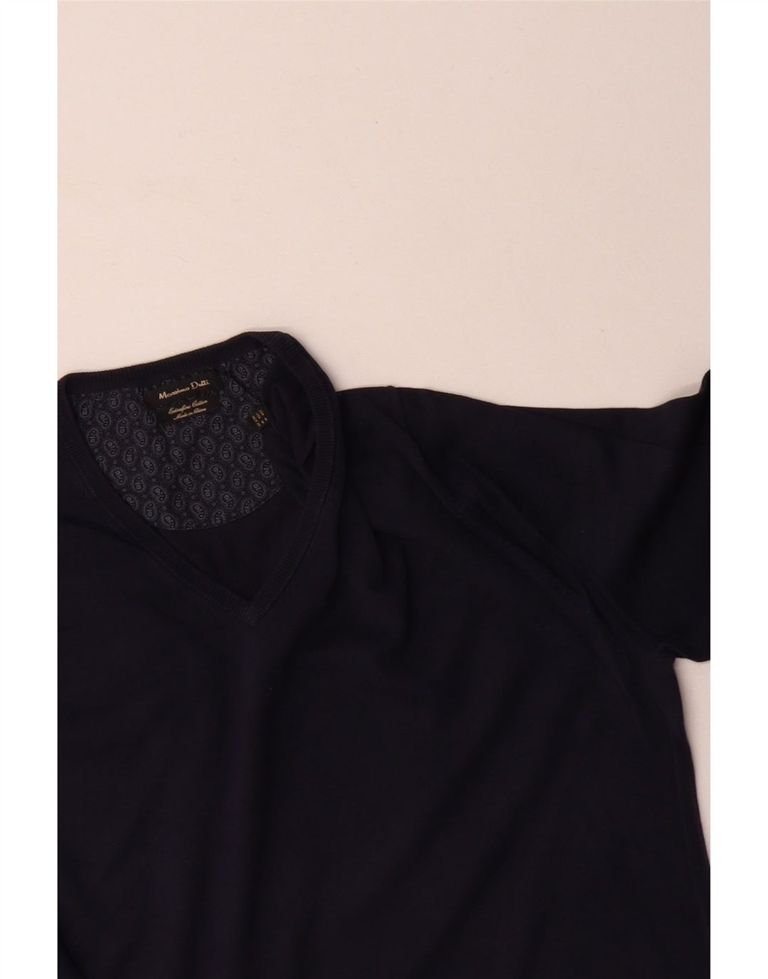 MASSIMO DUTTI Ανδρικό πουλόβερ με λαιμόκοψη με λαιμόκοψη μεσαίο μπλε ναυτικό