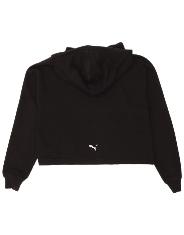 Puma Womens Oversized Crop Graphic Hoodie Jumper UK 6 XS Μαύρο βαμβακερό