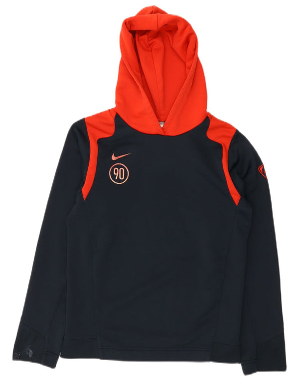 Nike Boys Graphic Hoodie Jumper 12-13 Years Large Navy Blue Colorblock