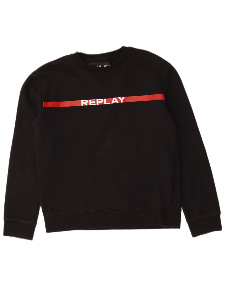 Ανδρικό γραφικό φούτερ Replay Jumper Μεσαίο μαύρο βαμβακερό