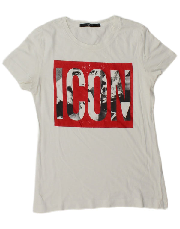 Γυναικείο γραφικό μπλουζάκι Guess Top UK 14 Medium White