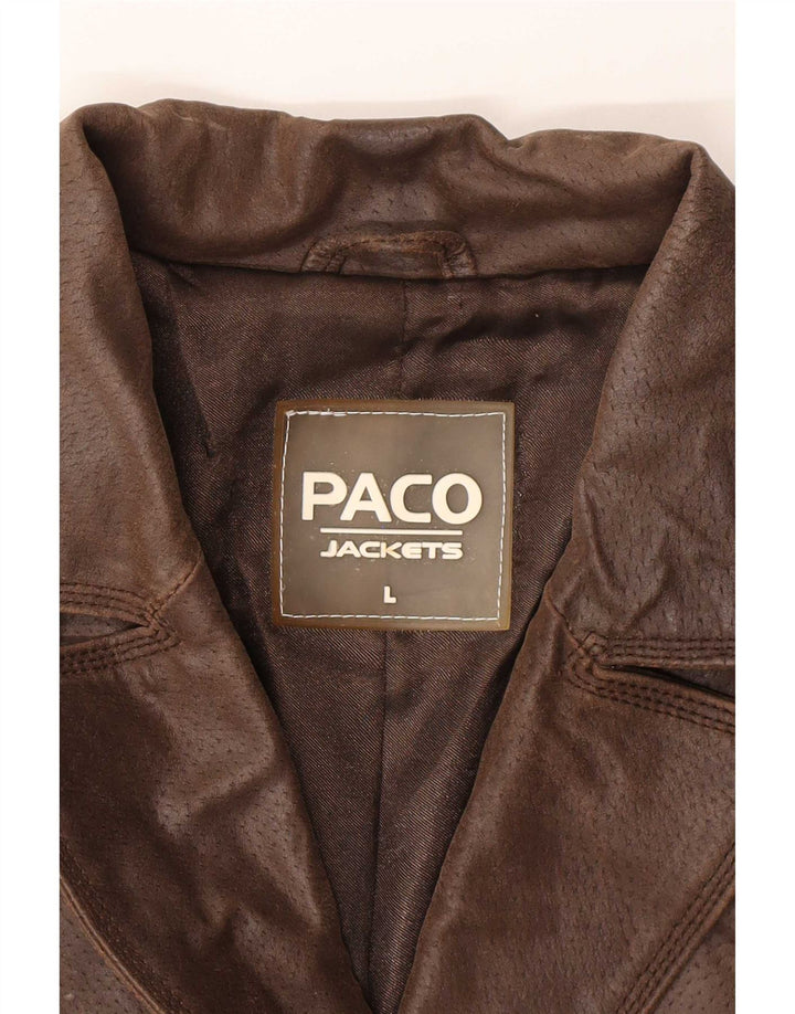 Paco Γυναικείο Δερμάτινο Σακάκι Μπλέιζερ με 2 Κουμπιά UK 16 Μεγάλο Καφέ