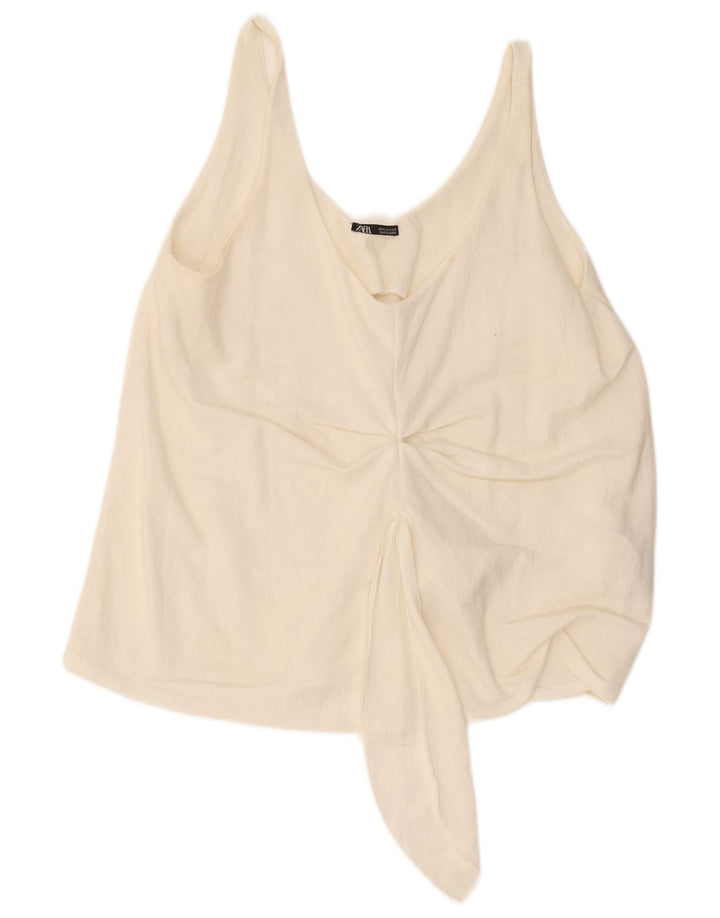 Zara Γυναικείο Αμάνικο Crop Top UK 12 Medium Off White Viscose