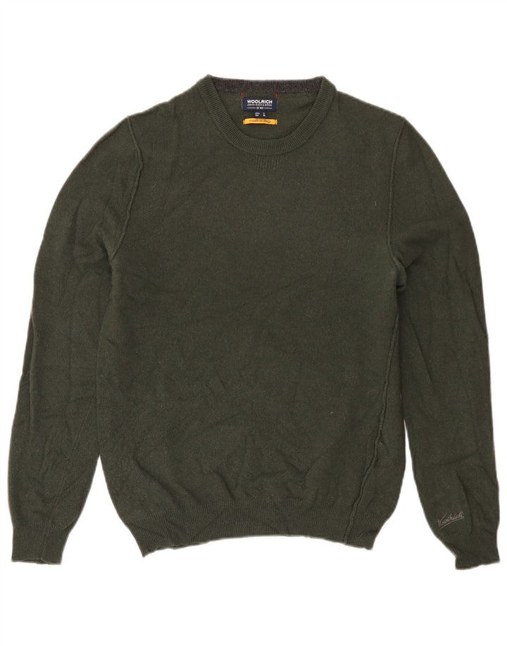 Γυναικείο πουλόβερ με λαιμόκοψη WOOLRICH UK 14 Medium Khaki Wool