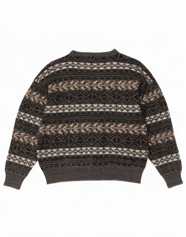 Vintage ανδρικό πουλόβερ με λαιμόκοψη XL Grey Fair Isle