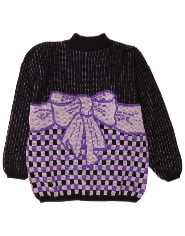 Vintage γυναικείο πουλόβερ με λαιμό χελώνα UK 14 Medium Purple γεωμετρικό