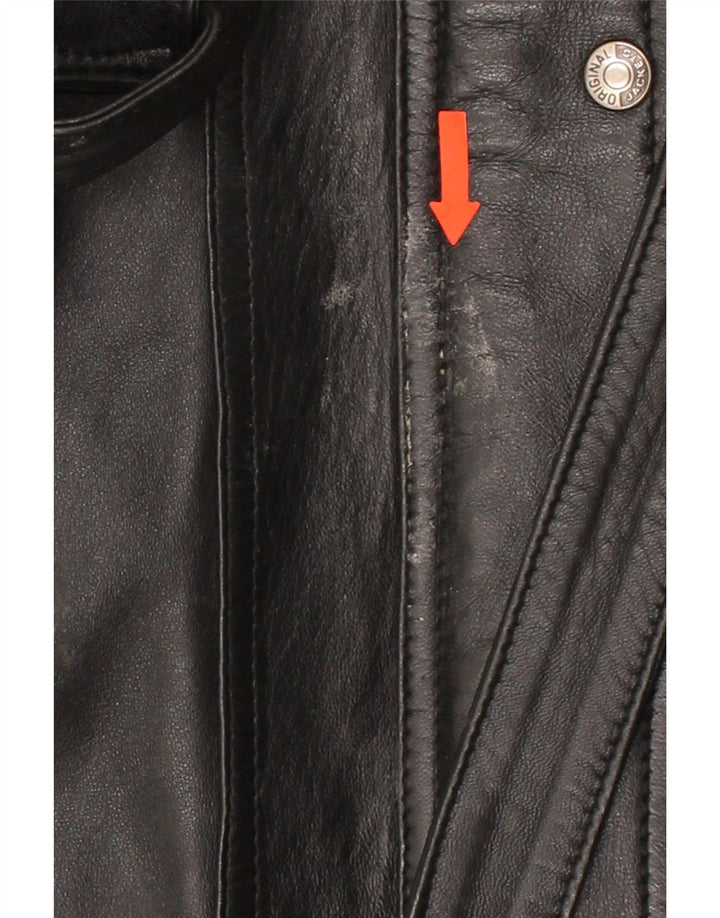 VINTAGE Womens Hooded Leather Coat US 4 Small Black Leather Vintage Vintage and Second-Hand Vintage from Messina Hembry 