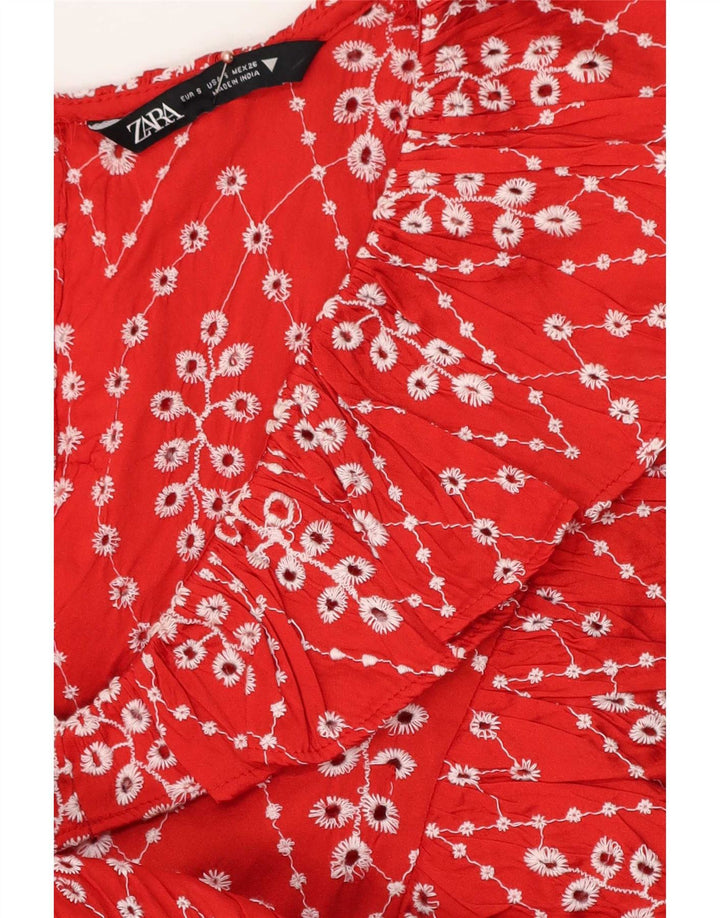 Zara Γυναικείο Abstract Pattern 1/2 μανίκι φόρεμα UK 10 Small Red