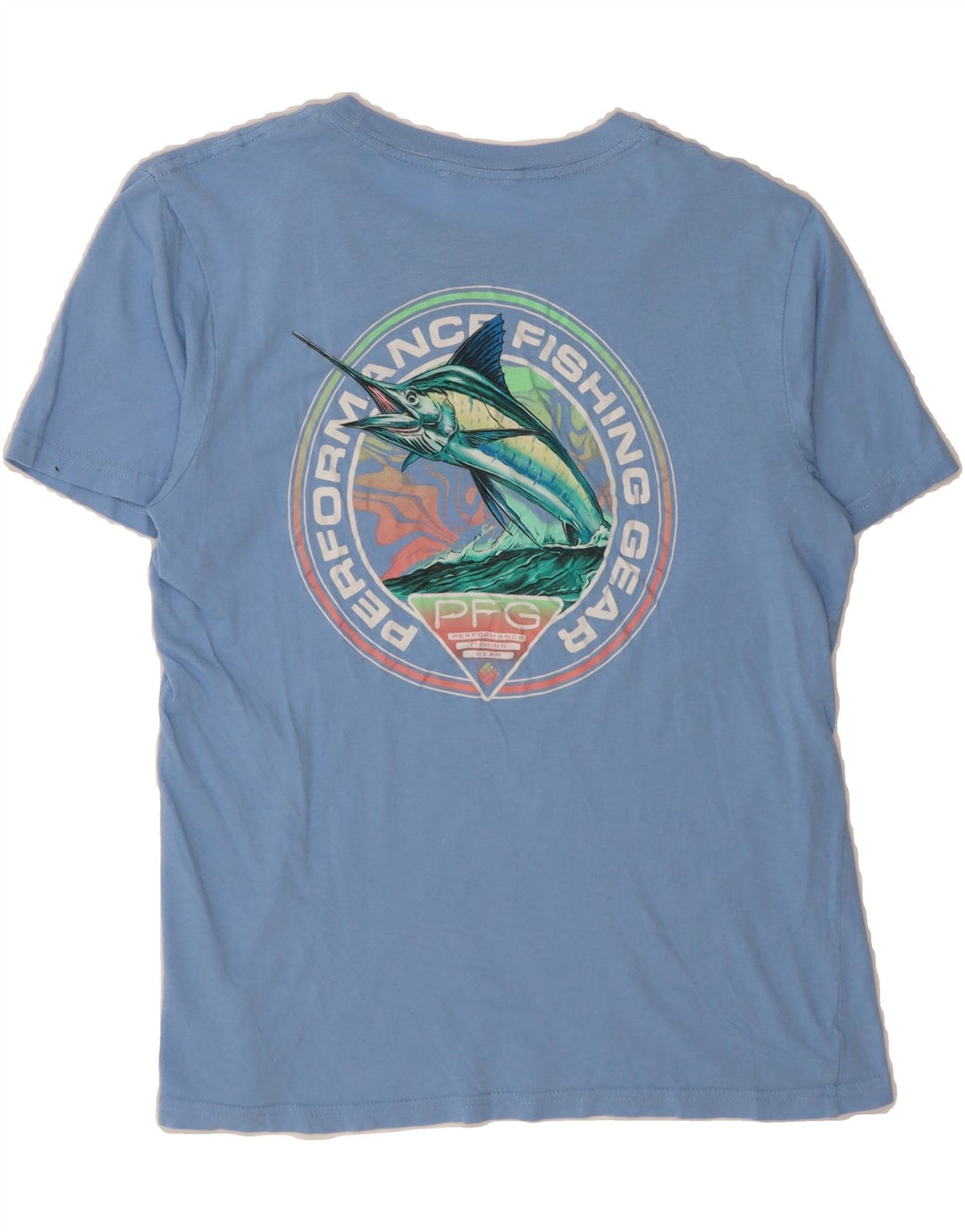COLUMBIA Mens Graphic T-Shirt Top Small Blue Cotton Vintage Columbia and Second-Hand Columbia from Messina Hembry 