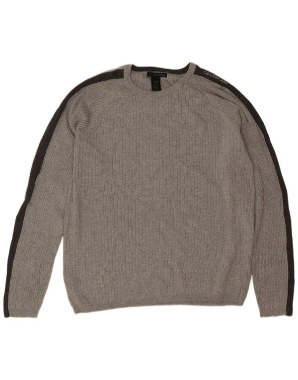 Calvin Klein Jeans Ανδρικό πουλόβερ με λαιμόκοψη 2XL γκρι χρώματος