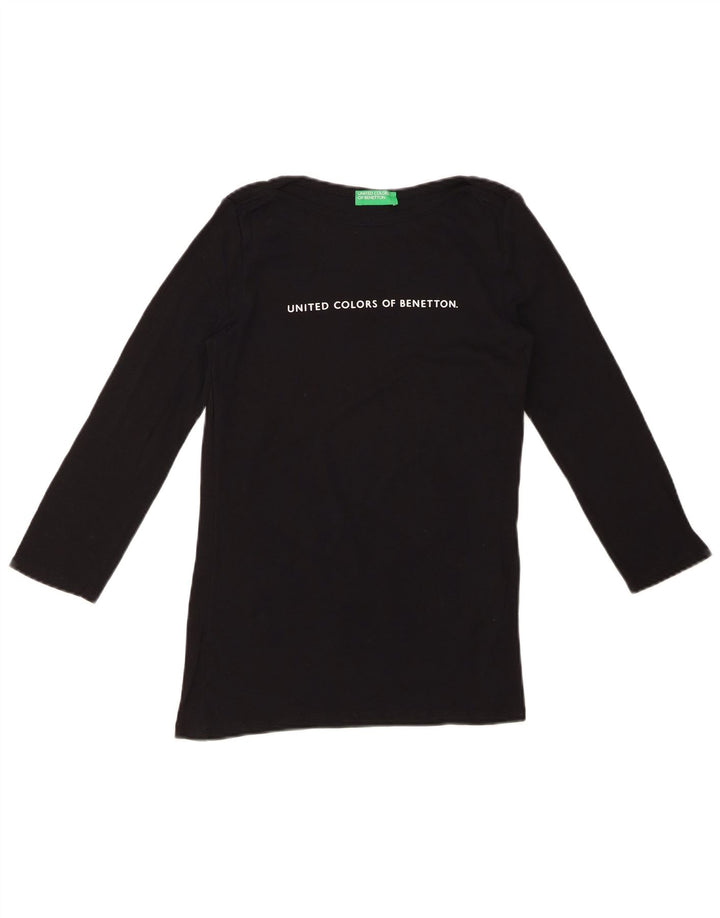BENETTON Γυναικείο Γραφικό Τοπ 3/4 Μανίκι UK 8 Small Black