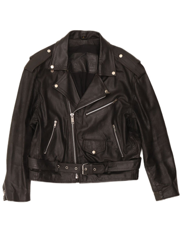 Vintage Γυναικείο Δερμάτινο Μπουφάν Biker UK 16 Large Μαύρο