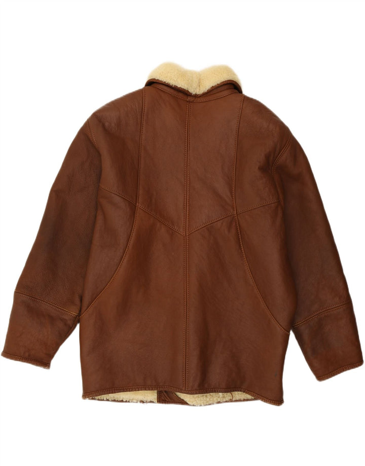 Vintage Ανδρικό Loose Fit Shearling Jacket IT 46 Small Brown Leather
