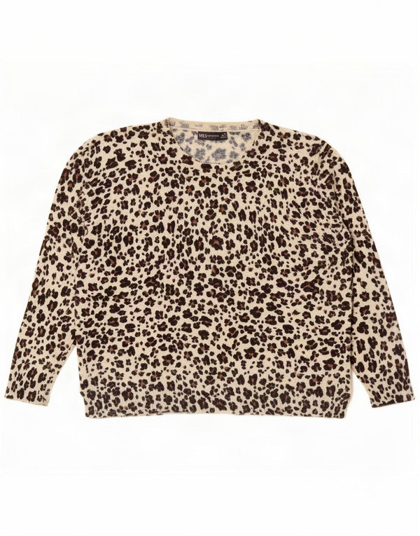 Marks & Spencer Womens Boat Neck Jumper πουλόβερ UK 18 XL Beige Animal Print