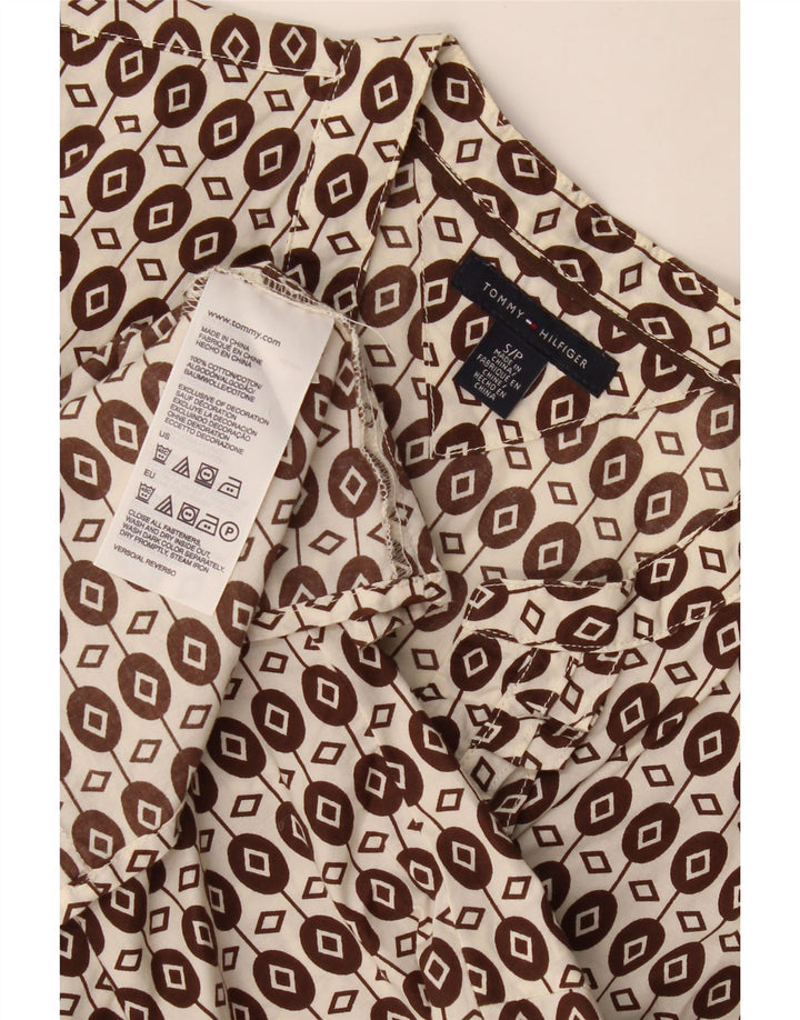 Tommy Hilfiger Γυναικεία βολάν μπλούζα μπροστινή Τοπ UK 10 Μικρά καφέ γεωμετρικά
