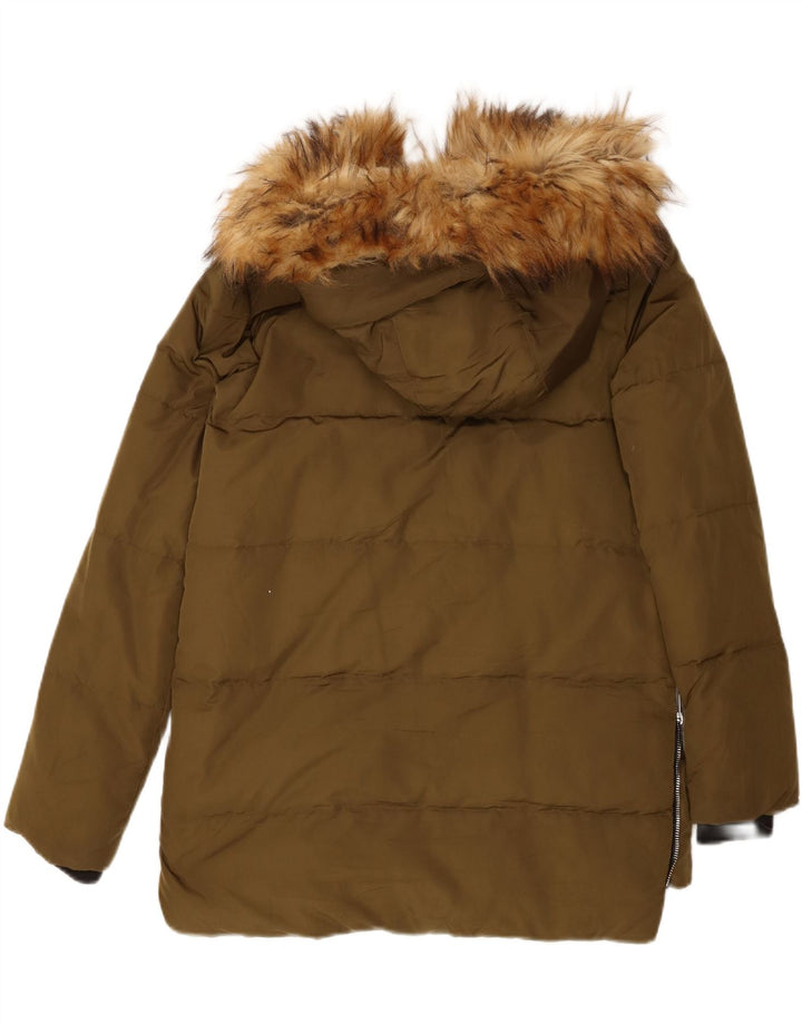 Zara Γυναικείο μπουφάν με κουκούλα UK 10 Small Khaki Polyester