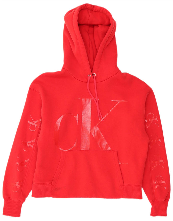CALVIN KLEIN JEANS Γυναικείο υπερμεγέθη Crop Hoodie Jumper UK 10 Small Red