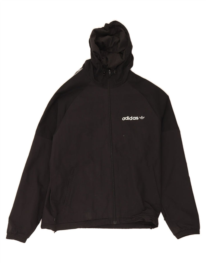 ADIDAS Mens Hooded Tracksuit Top Jacket Small Black Polyester Vintage Adidas and Second-Hand Adidas from Messina Hembry 