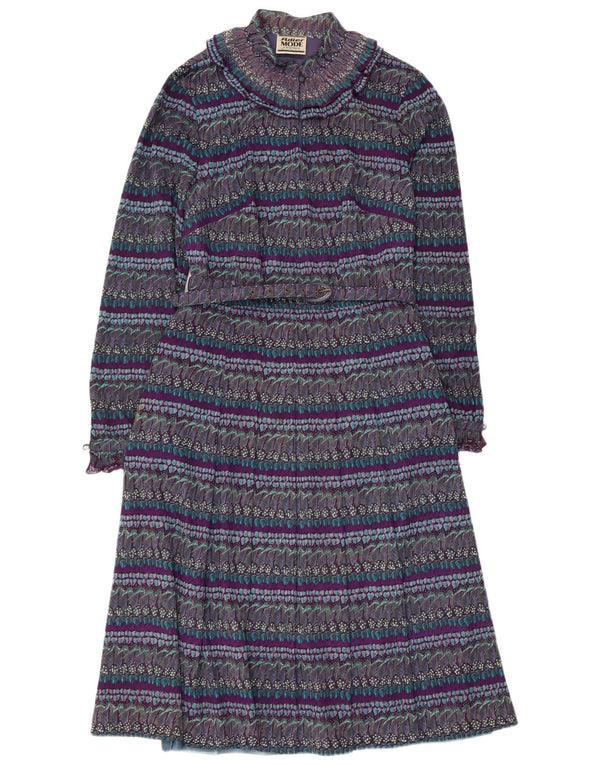 Vintage γυναικείο αφηρημένο μοτίβο μάξι φόρεμα UK 8 Small Purple Colourblock