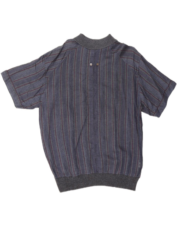 Vintage Ανδρικό κοντομάνικο πουλόβερ πουκάμισο IT 50 Medium Navy Blue ριγέ