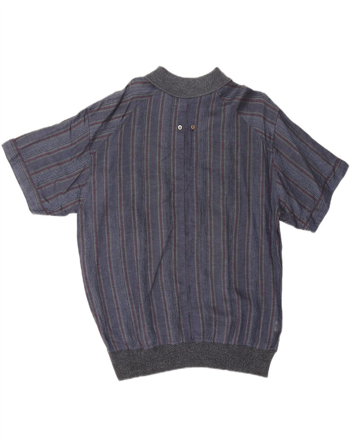 Vintage Ανδρικό κοντομάνικο πουλόβερ πουκάμισο IT 50 Medium Navy Blue ριγέ