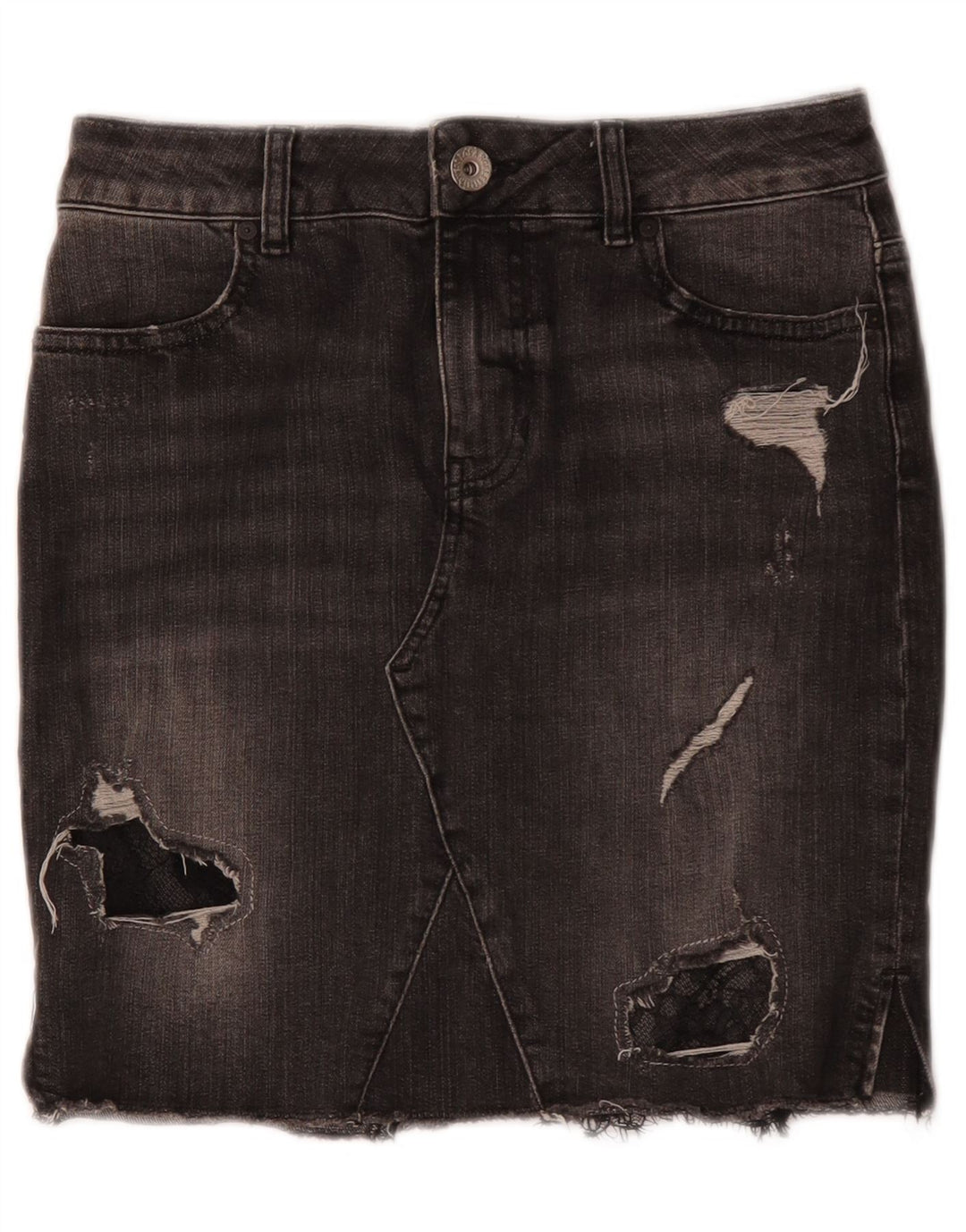 Guess Womens Distressed Τζιν Φούστα W27 Μικρή Γκρι Βαμβακερή