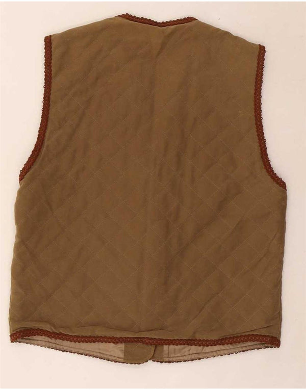 Vintage Womens Graphic Quilted Gilet IT 44 Medium Brown Cotton