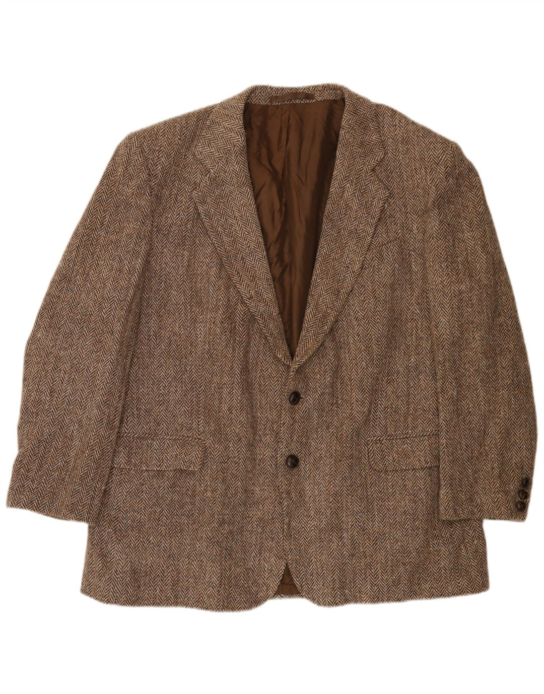 Ανδρικό μπουφάν Harris Tweed 2 κουμπιά σακάκι UK 40 μεγάλο καφέ μαλλί ψαροκόκαλο