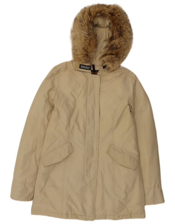 Woolrich Γυναικείο παλτό με κουκούλα UK 14 Βαμβακερό μεσαίο μπεζ