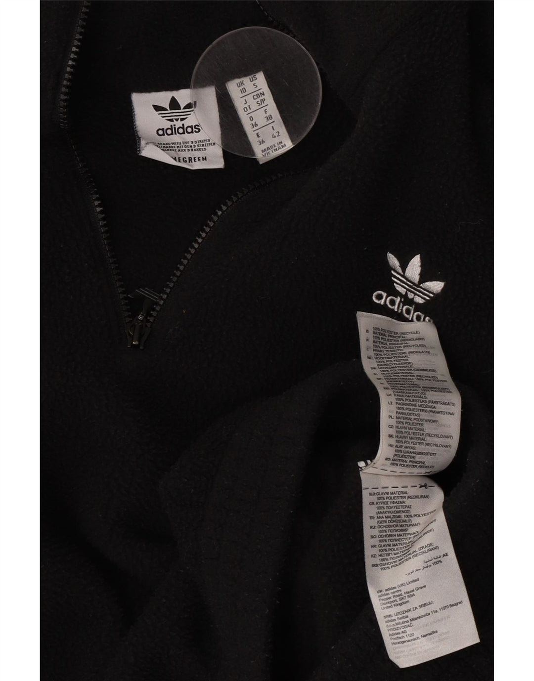 Adidas Γυναικείο φερμουάρ με λαιμόκοψη μεγάλου μεγέθους Fleece Jumper UK 10 Small Black Polyester