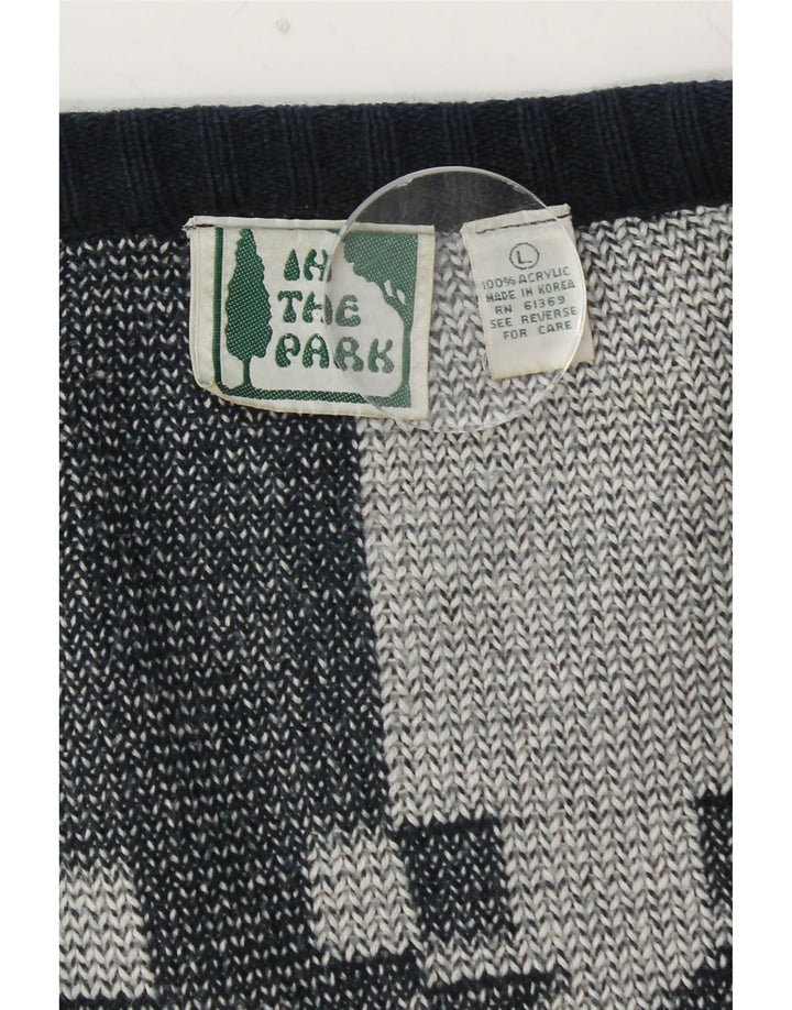 VINTAGE Γυναικείο πουλόβερ με ζακέτα μεγάλου μεγέθους UK 16 Μεγάλο Navy Blue γεωμετρικό