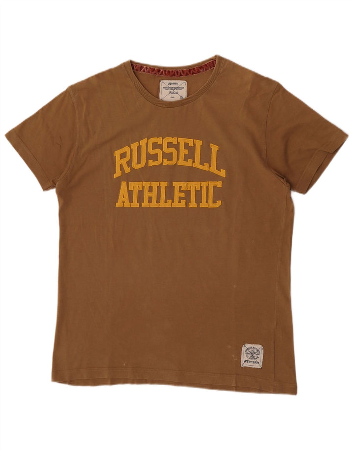 Ανδρικό γραφικό μπλουζάκι Russell Athletic Top από μεσαίο χακί βαμβάκι